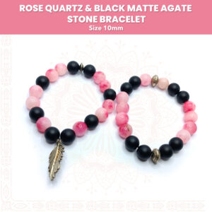 Handmade Rose Quartz & Black Matte Agate Stone Bracelet Pair