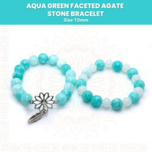 Handmade Aqua Green Faceted Agate Stone Bracelet Pair