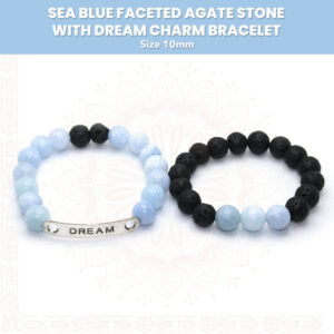 Handmade Sea Blue Faceted Agate Stone With Dream Charm Bracelet pair