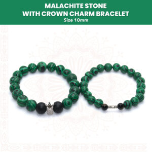Handmade Malachite Stone With Crown Charm Bracelet Pair