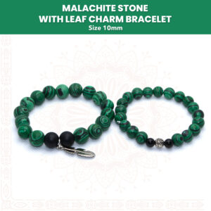 Handmade Malachite Stone With Leaf Charm Bracelet Pair