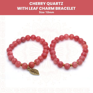 Handmade Cherry Quartz With Leaf Charm Bracelet Pair