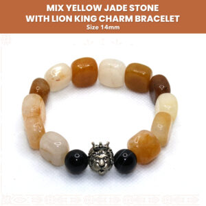 Handmade Mix Yellow Jade Stone With Lion King Charm Bracelet