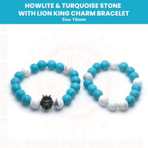 Handmade Howlite & Turquoise Stone With Lion King Charm Bracelet Pair