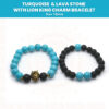 Handmade Turquoise & Lava Stone With Lion King Charm Bracelet Pair