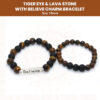 Handmade Tiger Eye & Lava Stone With Believe Charm Bracelet Pair