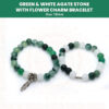 Handmade Green & White Agate Stone With Flower Charm Bracelet Pair