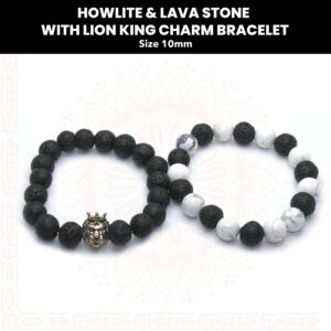Handmade Howlite & Lava Stone With Lion King Charm Bracelet Pair