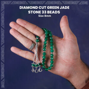 Diamond Cut Green Jade Stones 33 Beads (8mm) With Chain Tasbih / Zikr Tasbih