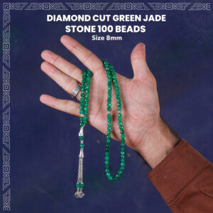 Diamond Cut Green Jade Stones 100 Beads (8mm) With Chain Tasbih / Zikr Tasbih