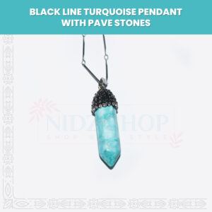 Black Line Turquoise Pendant With Pave Stones